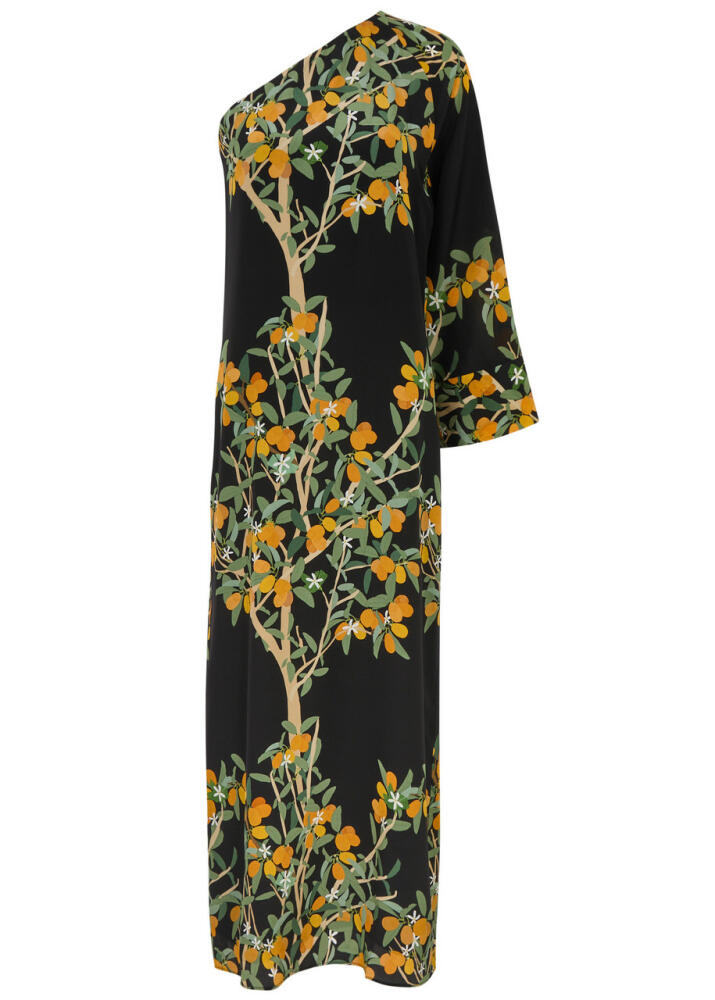 Bernadette Lola Floral-print One-shoulder Silk Maxi Dress - Black Cover