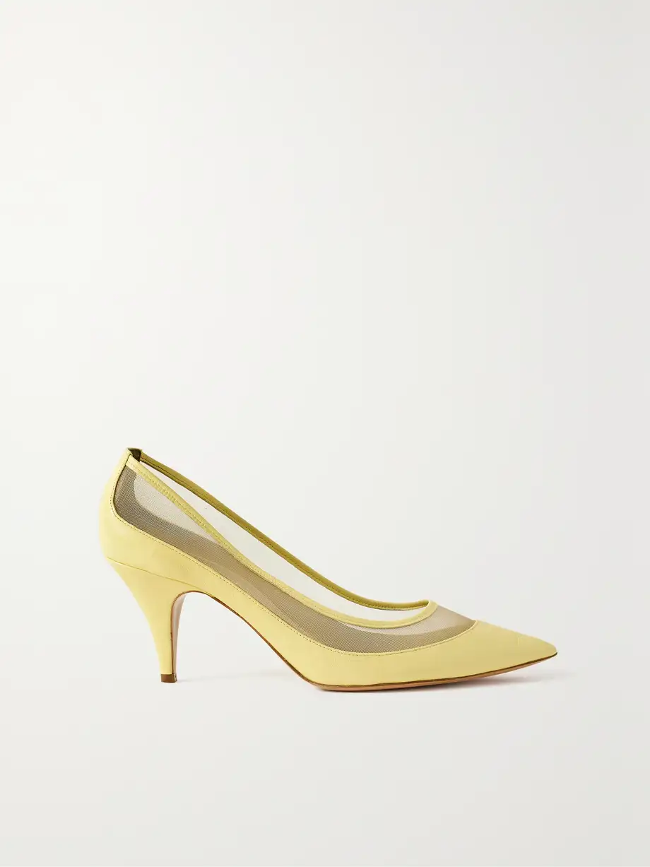 KHAITE - River Iconic Mesh-trimmed Leather Pumps - Yellow Cover