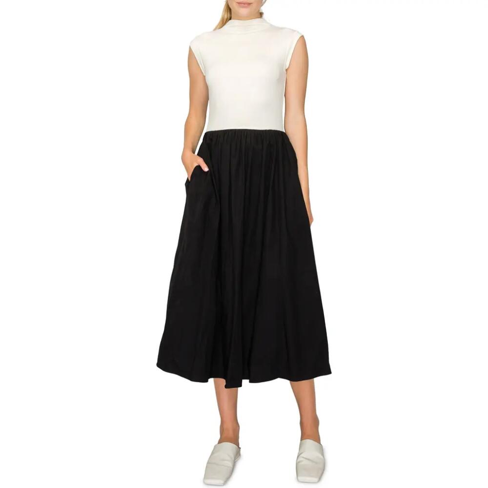 MELLODAY Mixed Media Sleeveless Midi Dress in White/Black Cover