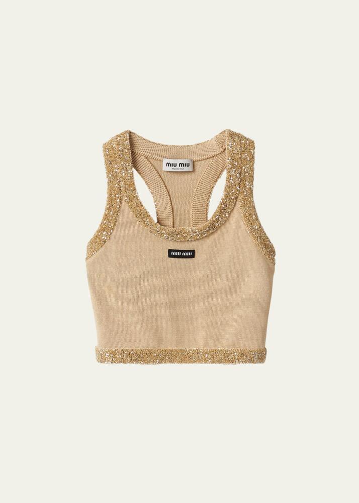 Miu Miu Sequined Knit Crop Tank Top Cover