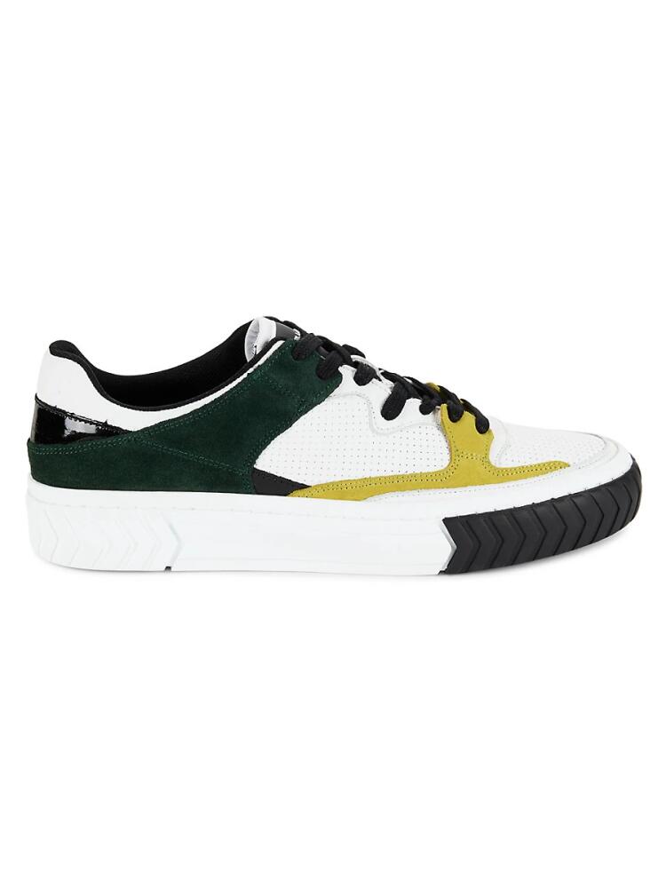 Karl Lagerfeld Paris Men's Leather & Suede Colorblock Sneakers - Yellow White Cover