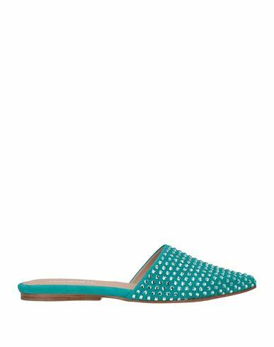 Eddy Daniele Woman Mules & Clogs Turquoise Soft Leather, Swarovski Crystal Cover