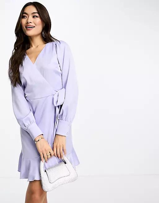 Style Cheat satin wrap mini dress in lilac-Purple Cover