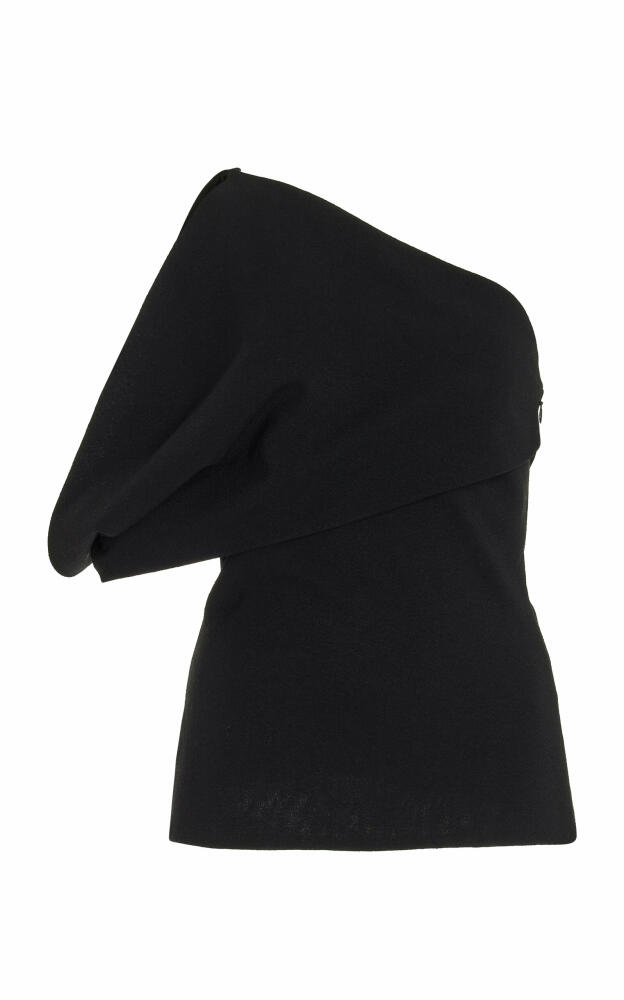 Brandon Maxwell - The Kaia One-Shoulder Wool-Blend Top - Black Cover