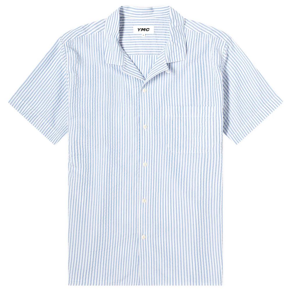 YMC Men's Malick Vacation Shirt in Blue/Ecru Cover