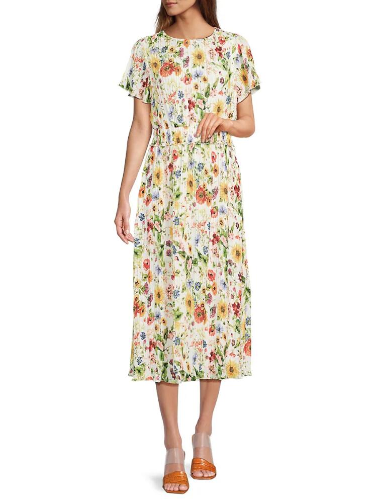 T Tahari Women's Accordion Pleated Floral Midi Dress - Sunray Cover