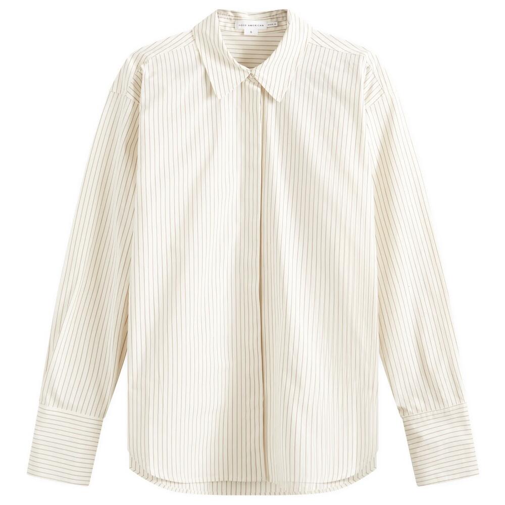 Good American Women's Stripe Poplin Shirt in Putty Pencil Stripe Cover