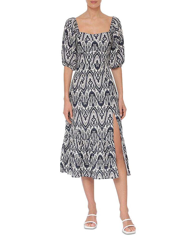 Bagatelle Puff Sleeved Ikat Print Midi Dress Cover