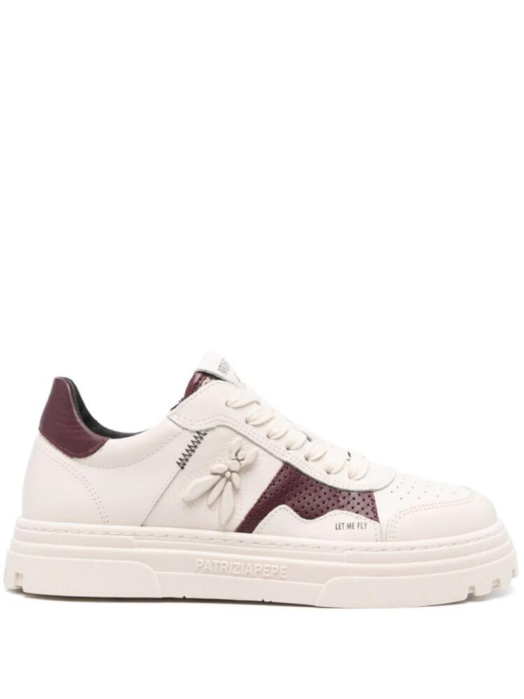 Patrizia Pepe Fly-embossed leather sneakers - Neutrals Cover