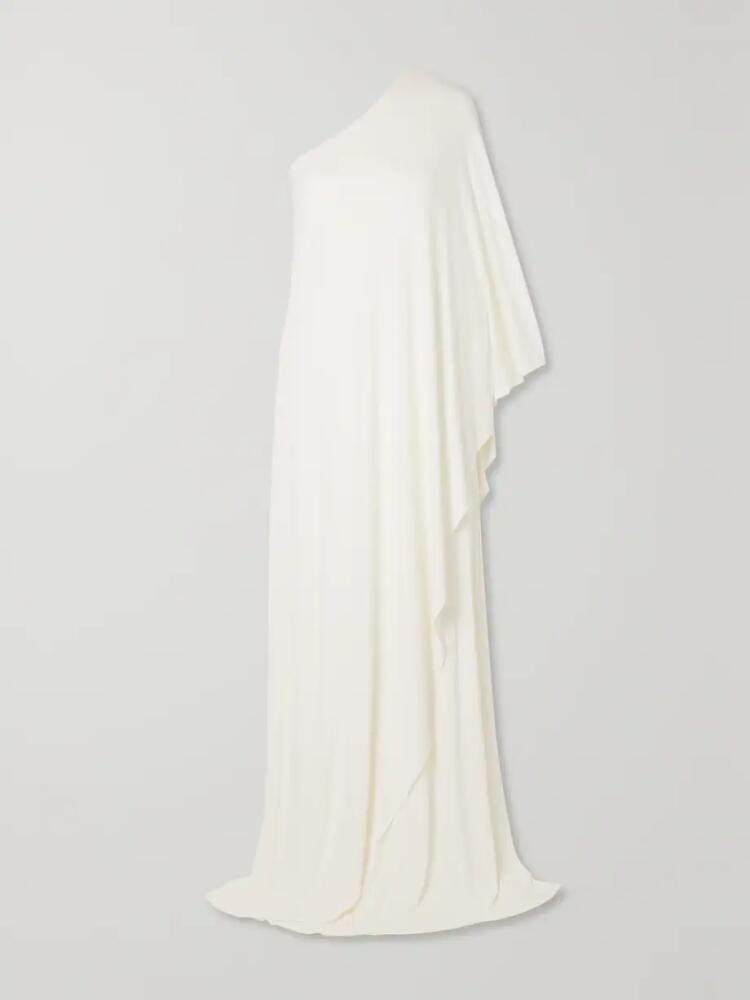 HALSTON - Sylvie One-shoulder Cape-effect Jersey Gown - White Cover