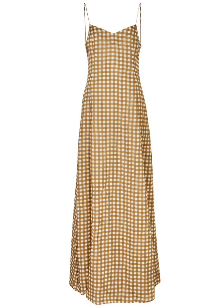 Bernadette Aria Gingham Linen Maxi Dress - Brown Cover