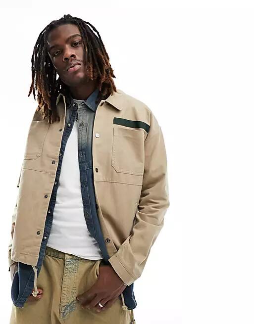 Only & Sons overshirt jacket in beige-Neutral Cover