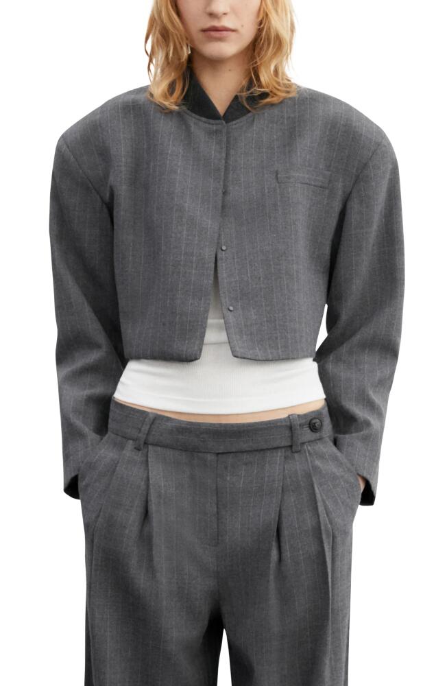 MANGO Pinstripe Crop Jacket in Grey Cover