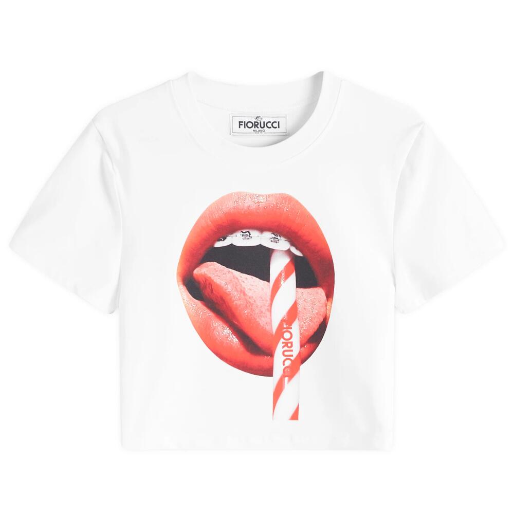 Fiorucci Women's Mouth Print Cropped T-Shirt in White Cover