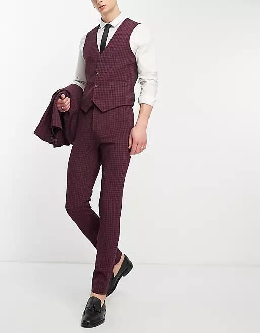 ASOS DESIGN skinny suit pants in burgundy gingham-Red Cover