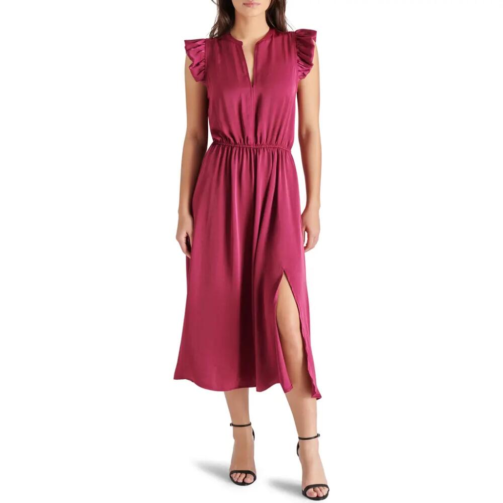 Steve Madden Allegra Ruffle Sleeve Satin Midi Dress in Forest Berry Cover