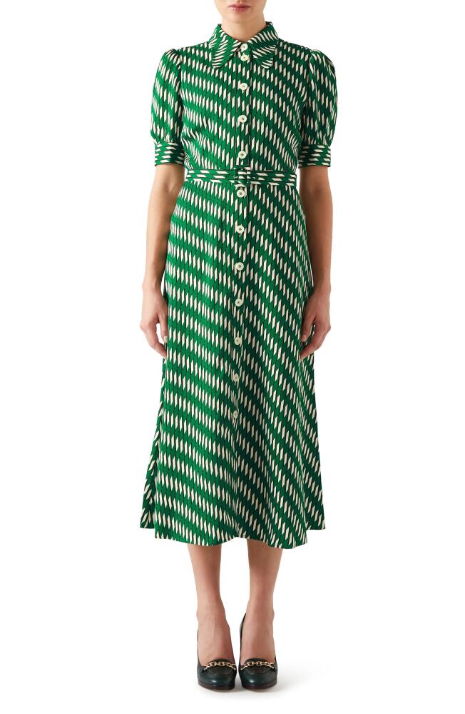 LK Bennett Valerie Geo Print Midi Shirtdress in Green Cover