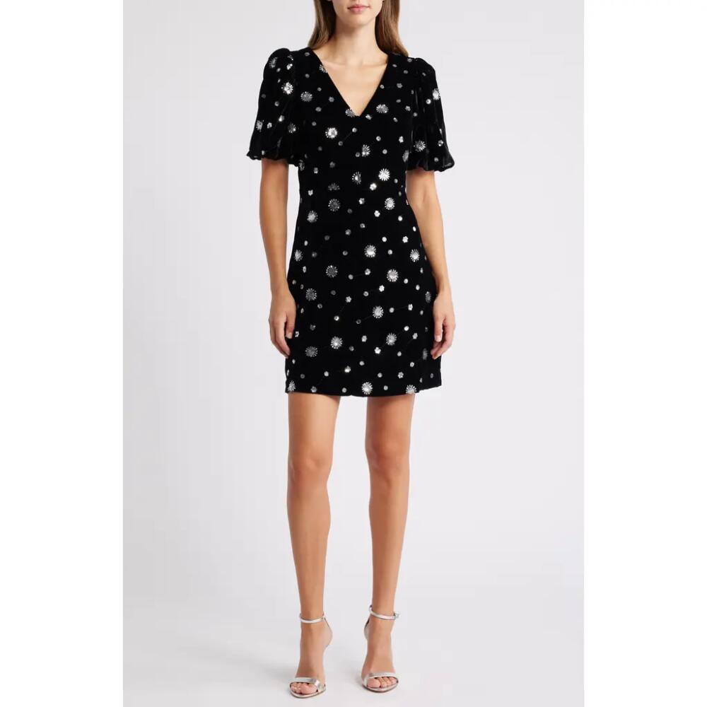 Eliza J V-Neck Puff Sleeve Cocktail Dress in Black Cover