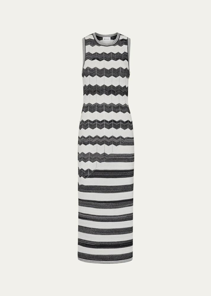 Milly Sleeveless Chevron Knit Midi Dress Cover