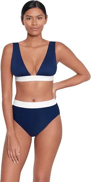 LAUREN Ralph Lauren Bel Air Banded Modern V Neck Bikini Top (Blue) Women's Swimwear Cover