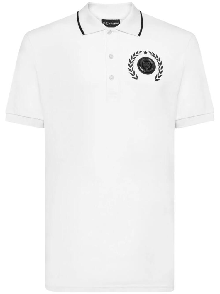 Plein Sport logo-print cotton polo shirt - White Cover