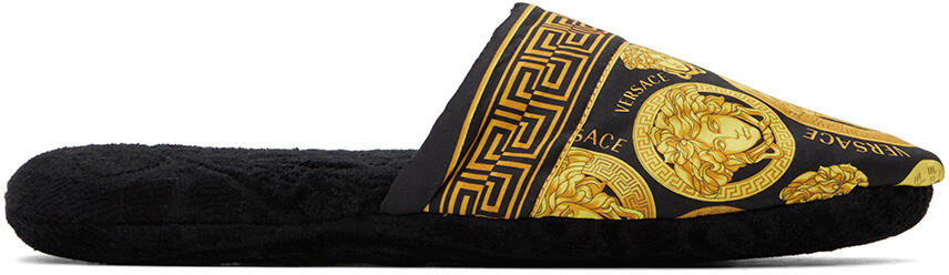 Versace Underwear Black & Gold Medusa Amplified Slippers Cover