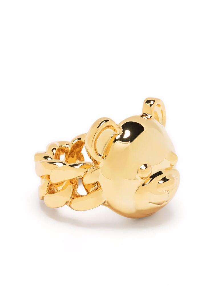 Moschino teddy bear-detail chain-link ring - Gold Cover