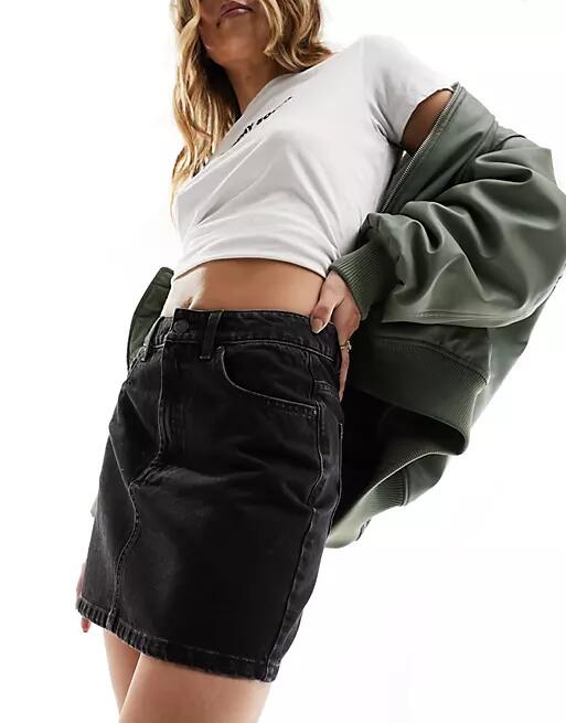 ASOS DESIGN denim high waist mini skirt in black Cover