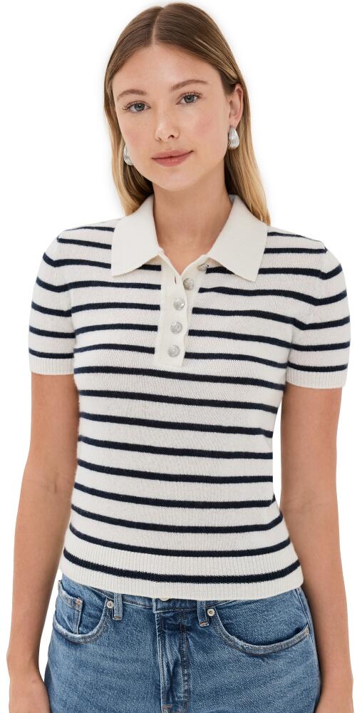 Veronica Beard Brandt Cashmere Polo Ivory/Navy Cover