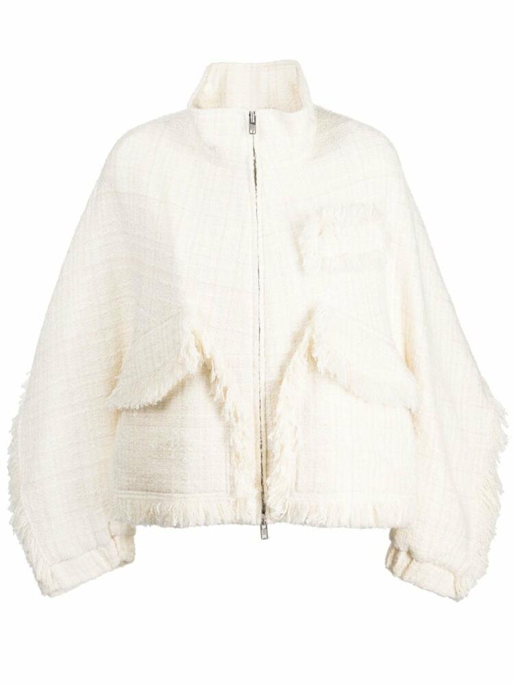 Goen.J stand-collar tweed bomber jacket - White Cover