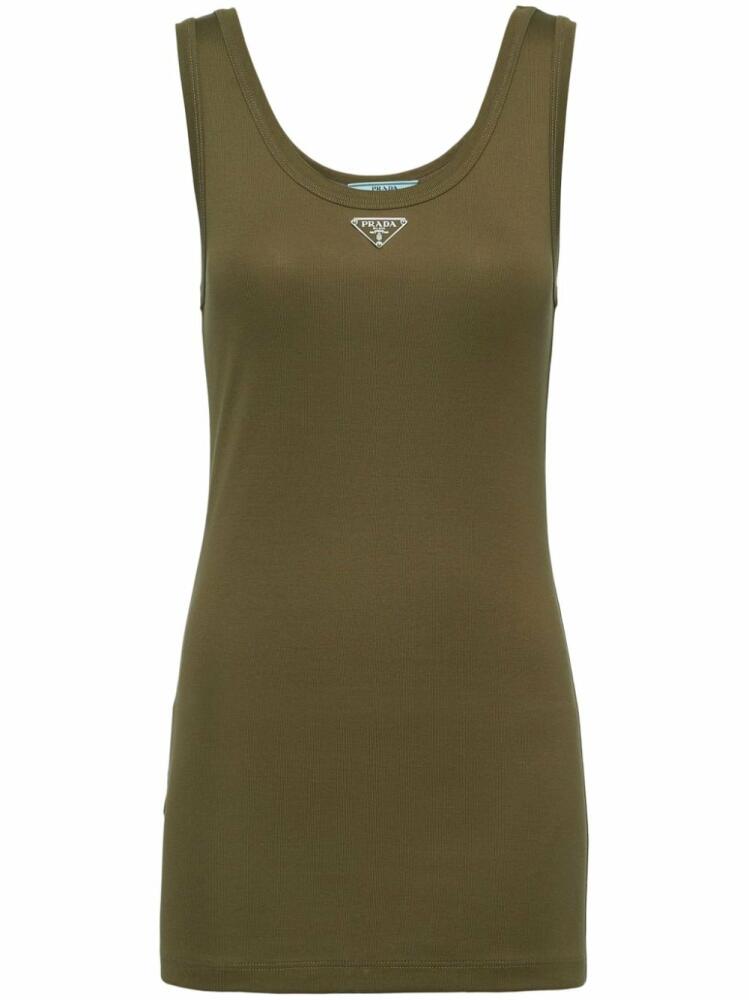 Prada triangle-logo ribbed-knit tank top - Green Cover