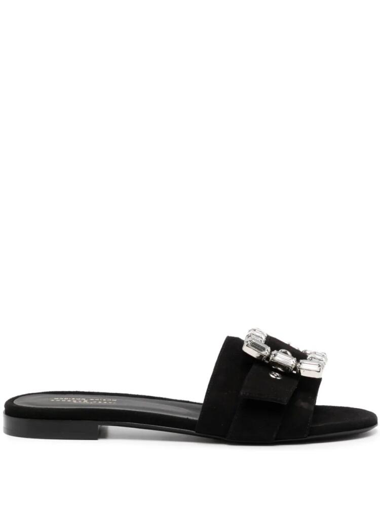 Madison.Maison Fade Jeweled Buckle Black Suede Sandal Cover