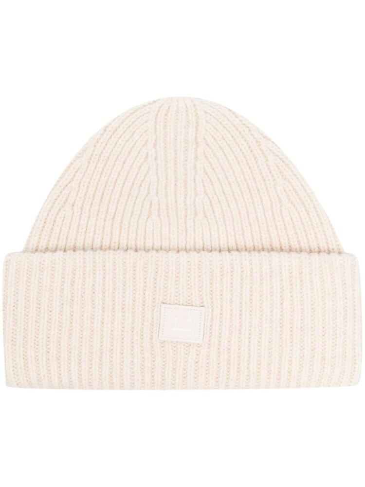 Acne Studios logo motif rib-knit beanie - Neutrals Cover