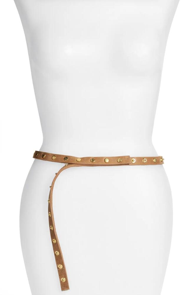 Ada 'Cala' Studded Skinny Leather Belt in Tan Cover