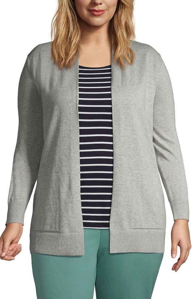 Lands' End Plus Size Long Sleeve Open Long Cardigan Sweater in Gray Heather Cover