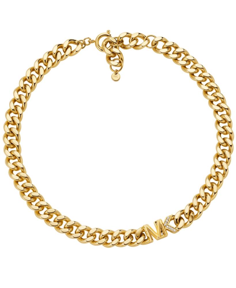 Michael Kors Women's Statement Link Necklace 14K Gold Plated Brass with Clear Stones - Gold Tone Cover