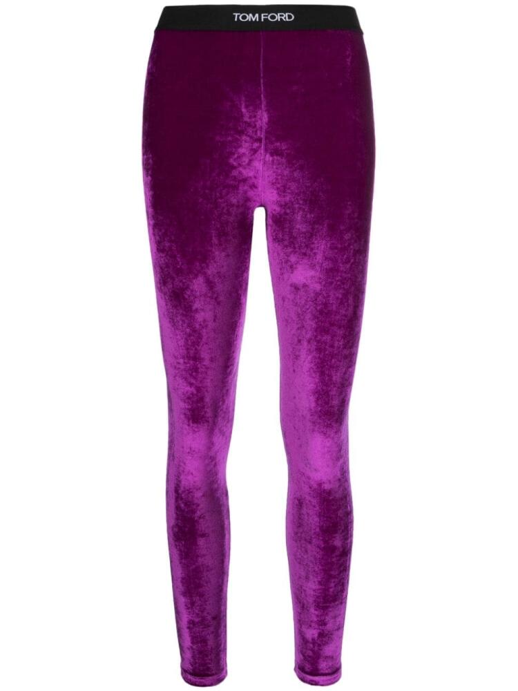 TOM FORD logo-waistband velvet leggings - Purple Cover