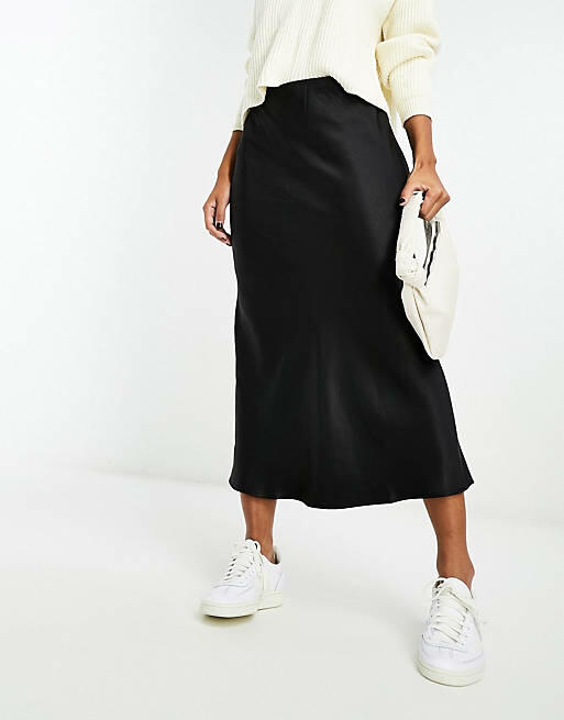 Mango satin midi skirt in black Cover