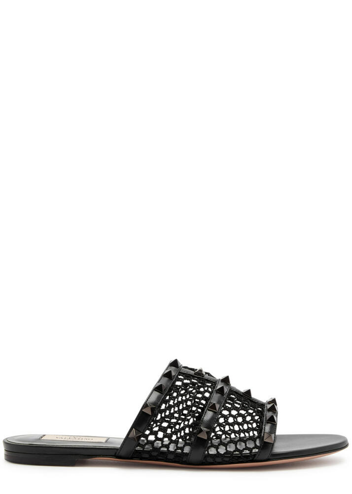 Valentino Garavani Rockstud Leather and Mesh Sliders - Black Cover