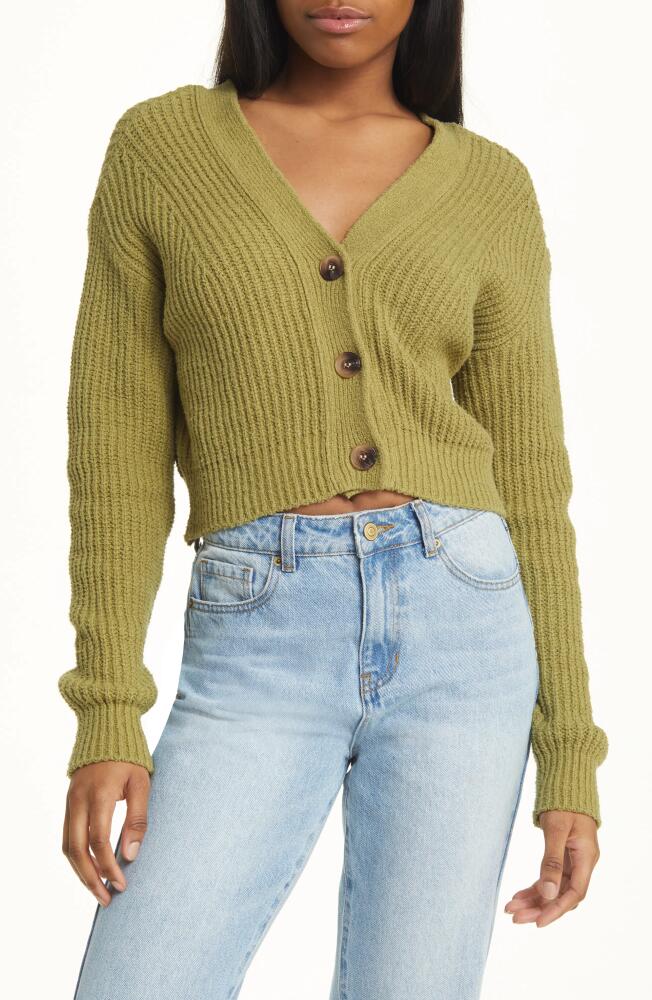 BP. Rib Crop Cotton Blend Cardigan in Olive Fir Cover