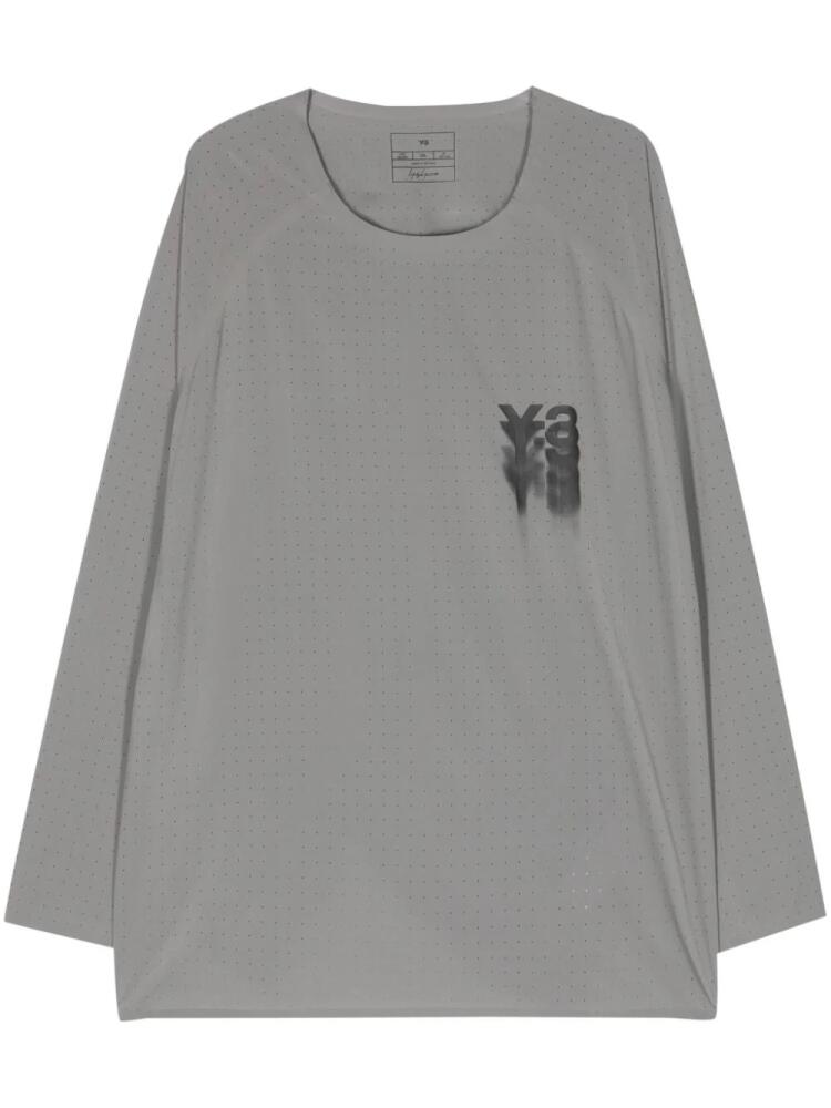 Y-3 logo-print perforated T-shirt - Grey Cover