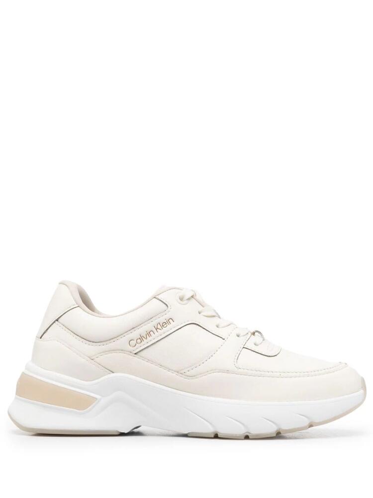 Calvin Klein logo-embroidered panelled sneakers - Neutrals Cover