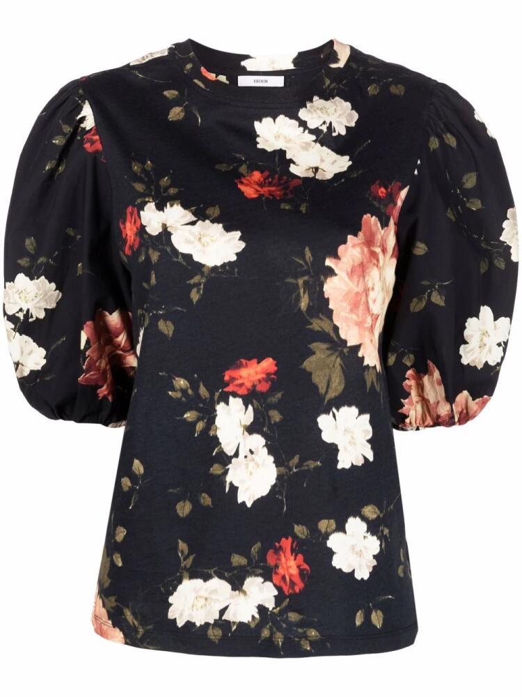 ERDEM Theodora floral-print puff-sleeve blouse - Black Cover