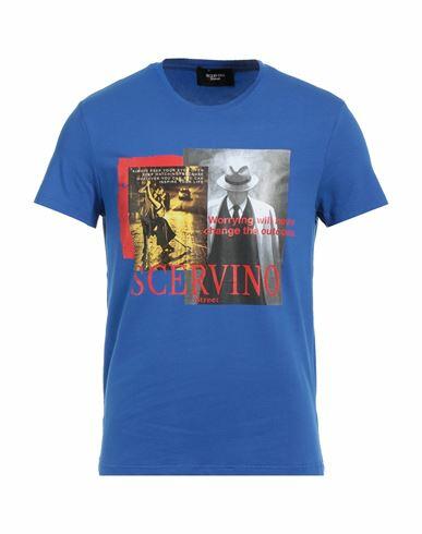 Scervino Man T-shirt Bright blue Cotton, Elastane Cover