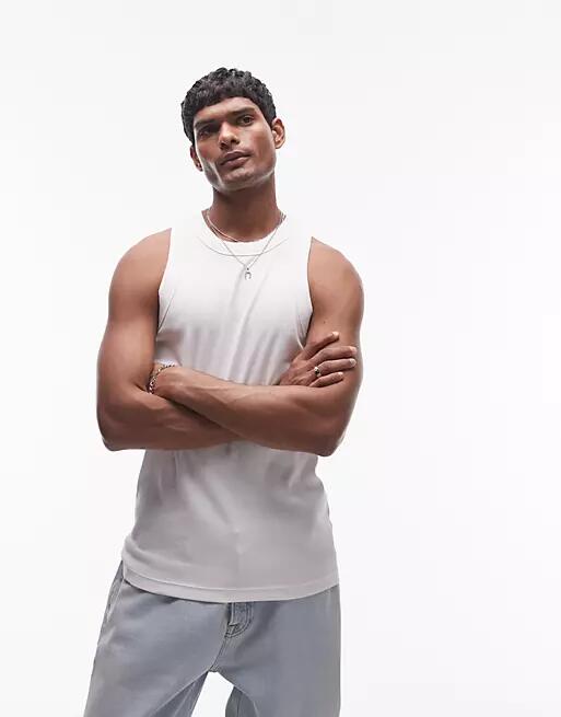 Topman fitted ribbed tank with high neck in white Cover