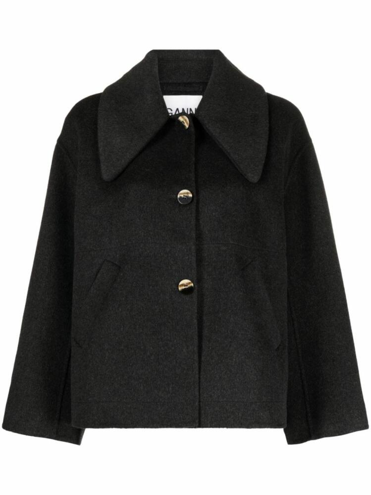 GANNI oversized pointed-collar wool jacket - Black Cover