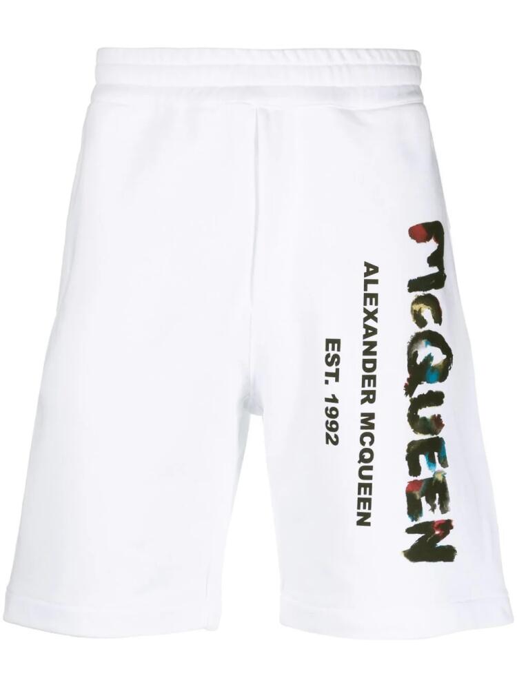 Alexander McQueen Graffiti-print cotton track shorts - White Cover