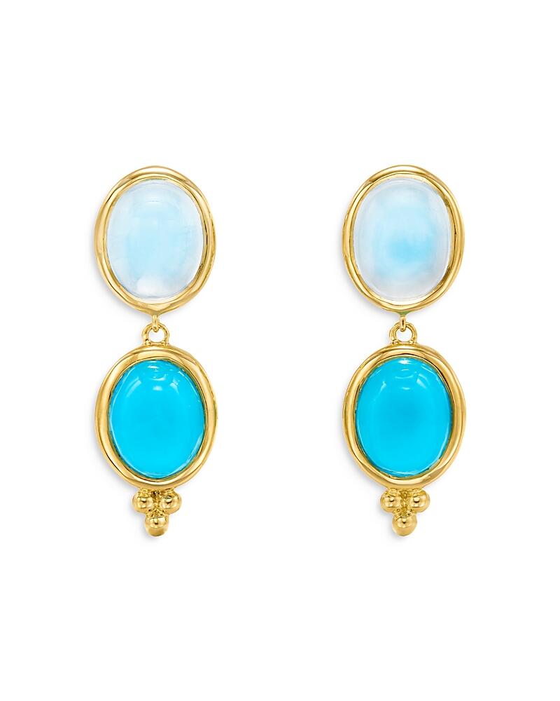 Temple St. Clair 18K Yellow Gold Royal Blue Moonstone & Turquoise Double Drop Earrings Cover