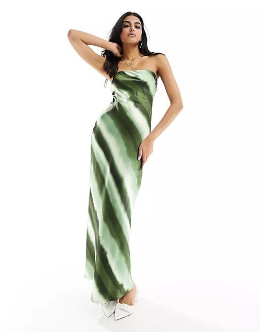 4th & Reckless satin ombre stripe satin maxi dress in green Cover