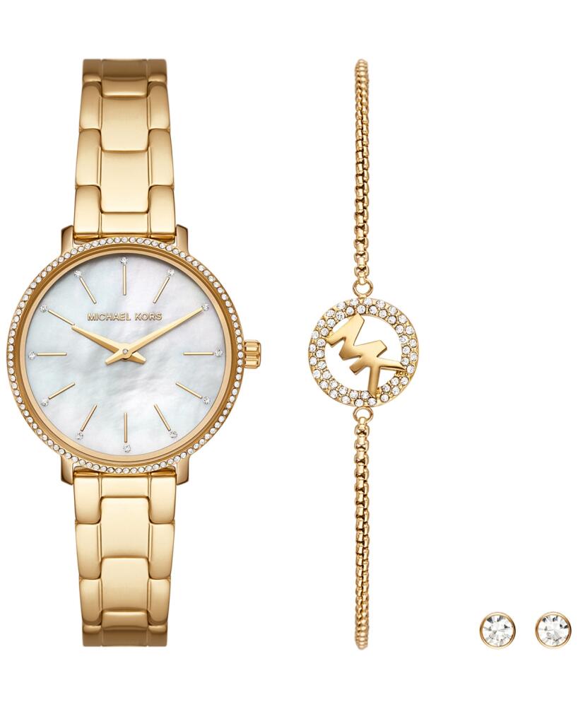 Michael Kors Women's Pyper Two-Hand Gold-Tone Stainless Steel Bracelet Watch 32mm and Earrings Set, 3 Pieces - Gold-Tone Cover